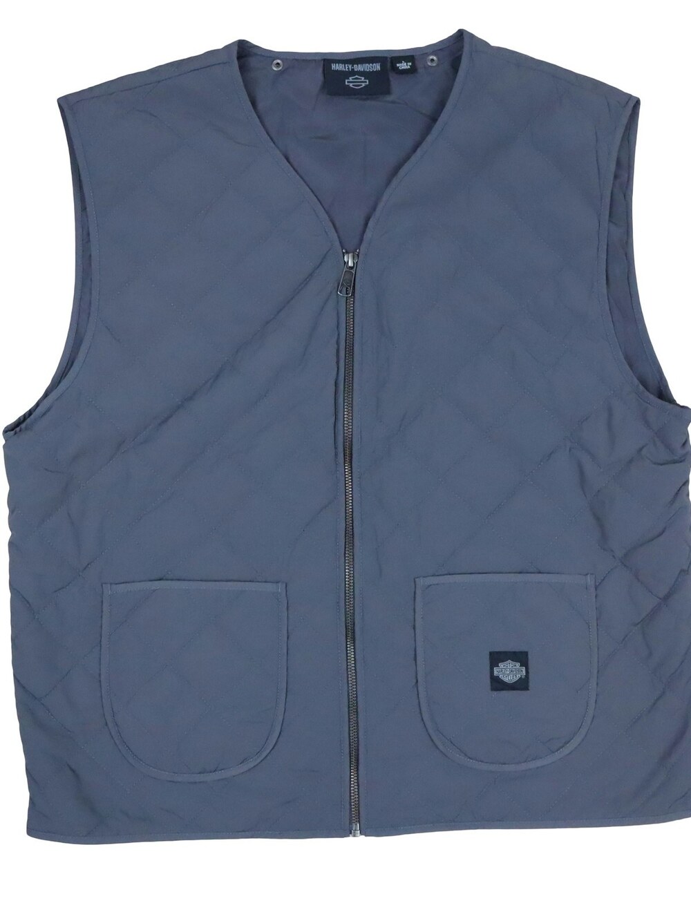 Harley Davidson Quilted Vest Gray Full Zip Bar Shield Motorcycle Men's Large